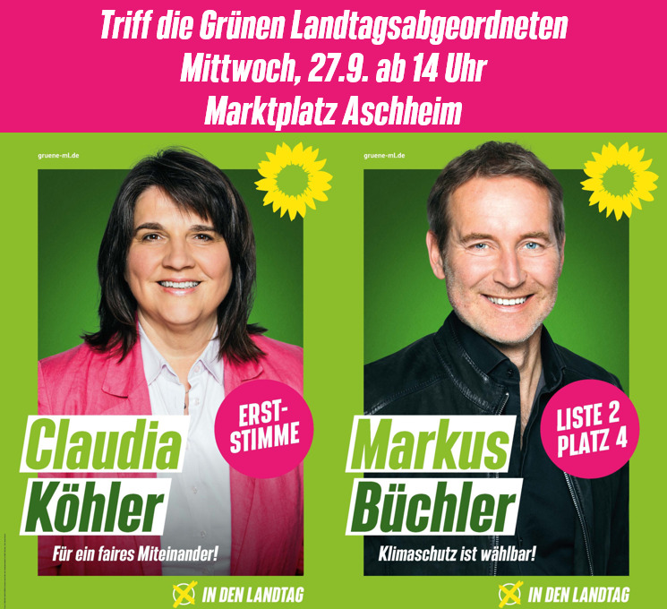 Landtagskandidat*innen Claudia Köhler und Markus Büchler in Aschheim